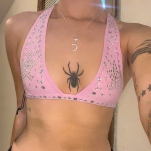 Pink star rhinestone halter bra top